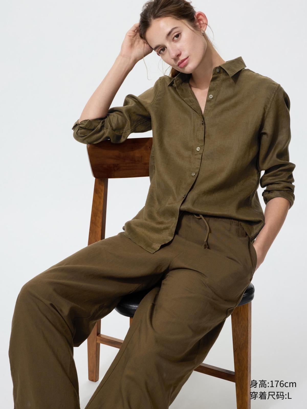 UNIQLO Рубашка из французского льна с длинным рукавом