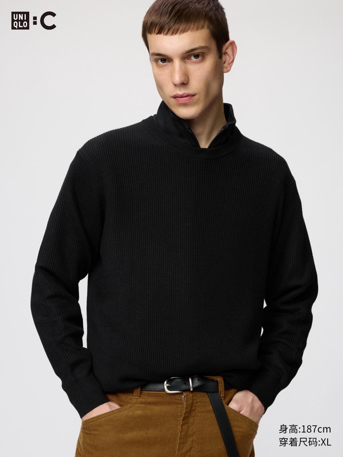 UNIQLO Джемпер вязаный из шерстяной смеси с круглым вырезом, длинный рукав