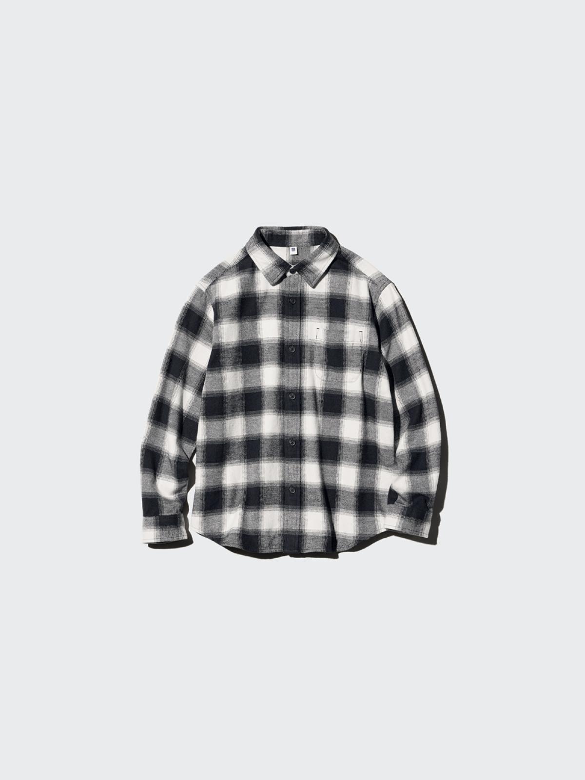 UNIQLO Фланелевая рубашка в клетку с длинным рукавом