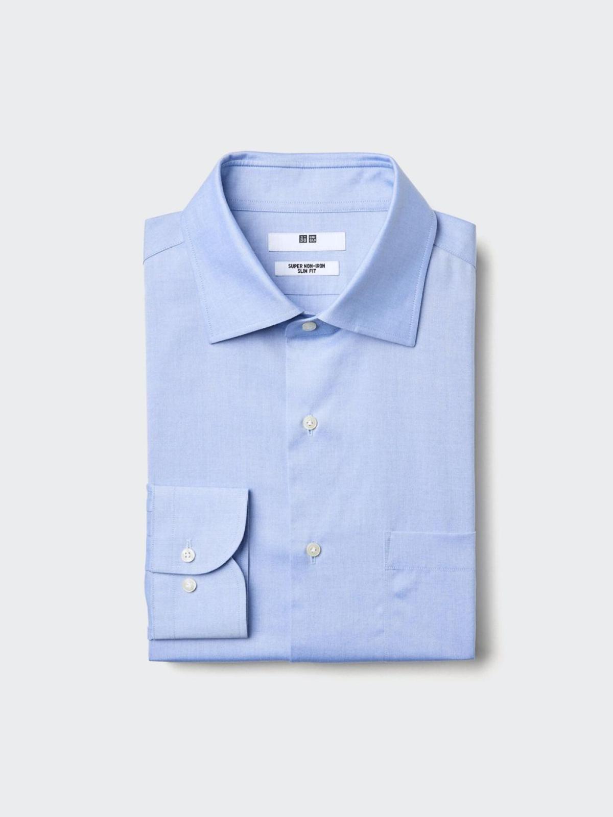 UNIQLO Приталенная немнущаяся рубашка, длинный рукав