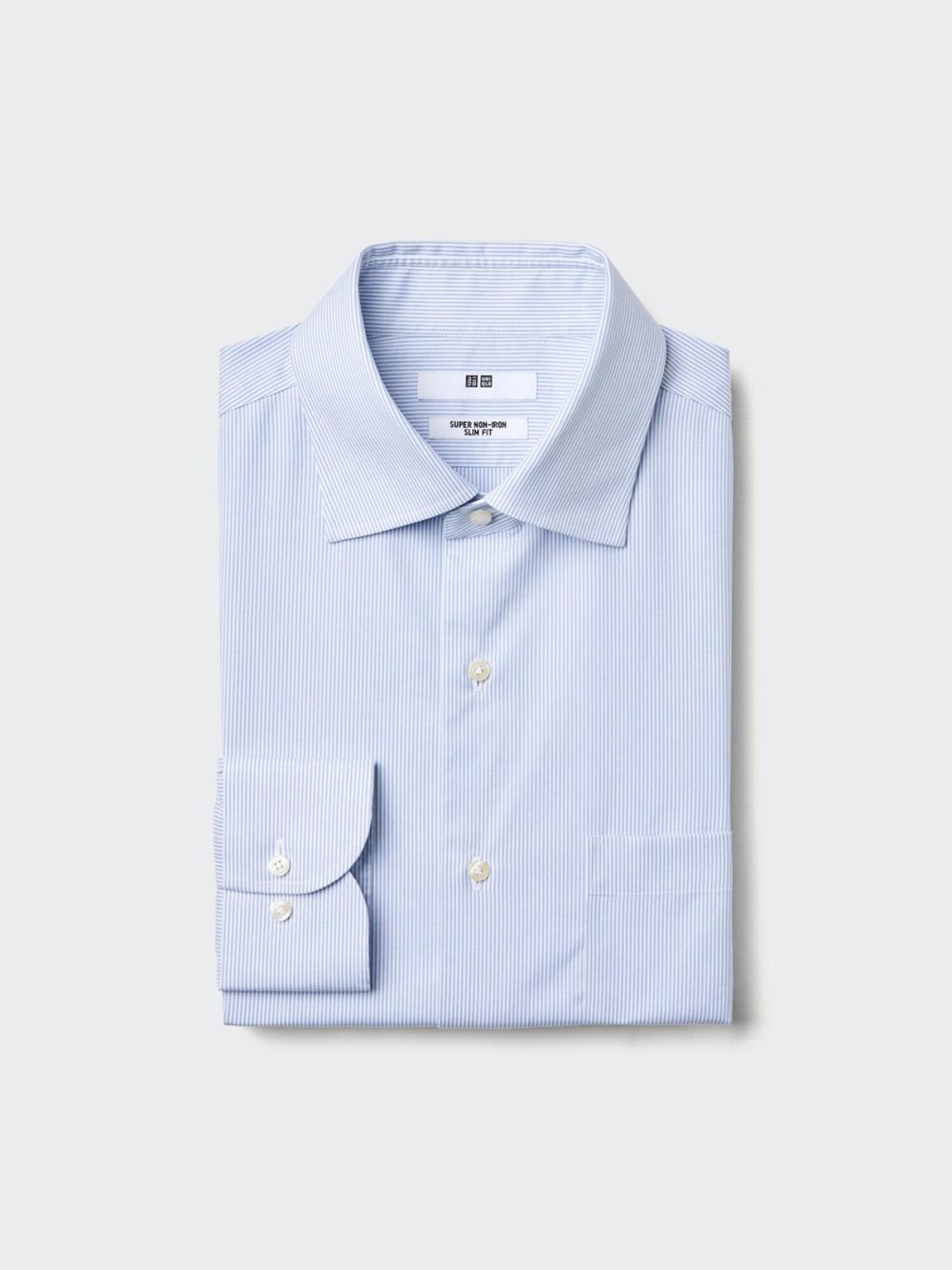 UNIQLO Немнущаяся приталенная рубашка с длинным рукавом